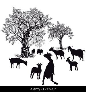 Goats on white background Stock Vector