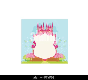 beautiful fairytale pink castle frame Stock Vector
