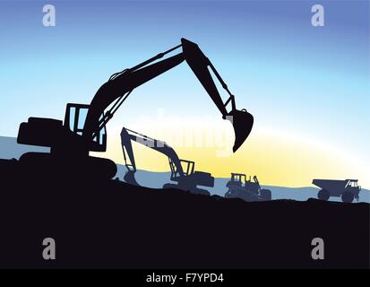 Excavator during excavation Stock Vector