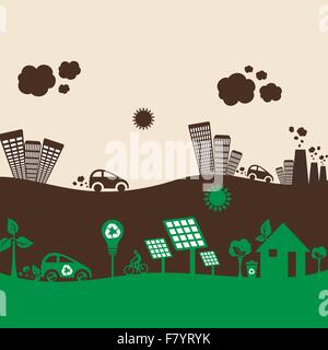 eco city and polluted city Stock Vector