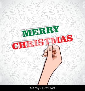 merry christmas sticker in hand Stock Vector