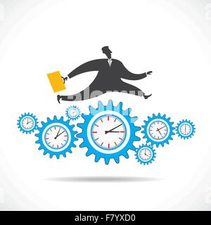 blue gear clock run over businessmen stock vector Stock Vector