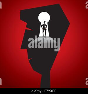 businessmen in key hole in businessmen head stock vector Stock Vector