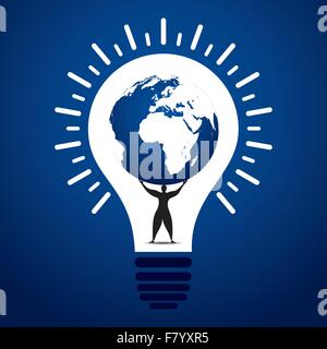 men lift world globe in bulb stock vector Stock Vector