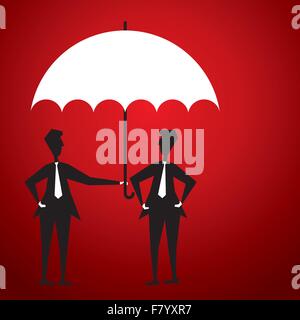 men save friend  by rain under umbrella Stock Vector