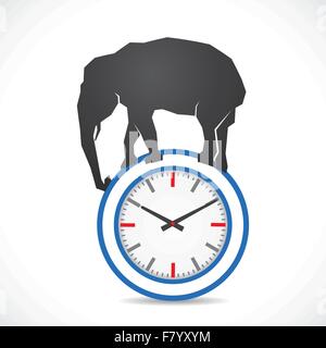 very difficult time concept show elephant on clock Stock Vector
