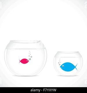 small fish in big pot and big fish in small pot stock vector Stock Vector