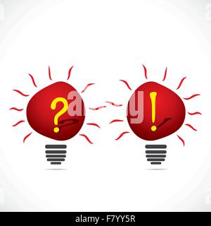 red bulb with question mark and exclamatory sign Stock Vector
