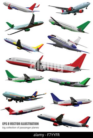 Big collection of airplane on the air. Vector illustration Stock Vector