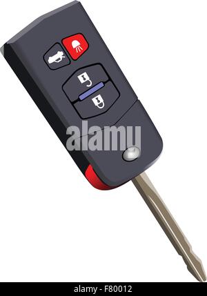 Car key with remote control isolated over white background. Vect Stock Vector