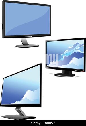 Set of Flat computer monitor. Display. Vector illustration Stock Vector