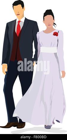 Bride and groom isolated on white for marriage ceremony design. Stock Vector