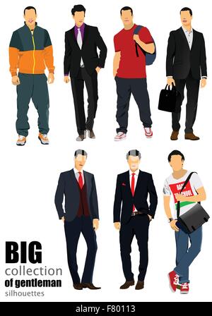 Collection of handsome young men. Businessmen. Vector illustrati Stock Vector