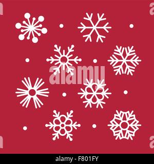 Simple Snowflakes Collection on Red Stock Vector