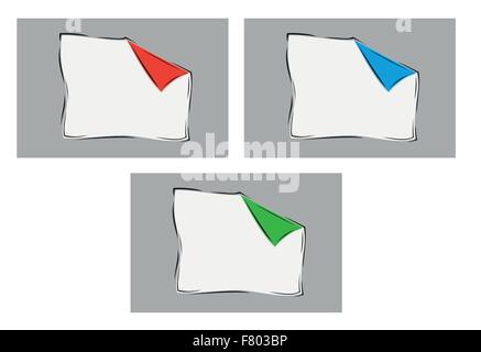 white blank paper with one bent corner with three colors of corner Stock Vector