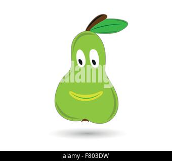 green funny and smiling pear with eyes and mouth Stock Vector