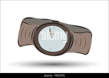 brown clock watch with brown leather strap - five minutes to twelve Stock Vector