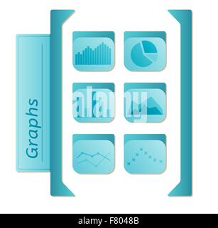graphs icons with six types of graphs in blue color on white bac Stock Vector
