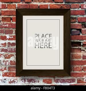 Brown Wooden Frame on Red Brick Wall Stock Vector