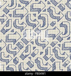 Arrows Seamless Pattern on Paper of Exercise Book Stock Vector