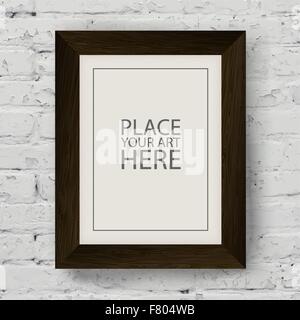 Wooden Frame on Brick Wall Stock Vector