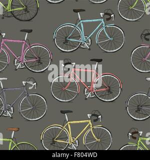 Vintage Multi-Colored Bicycles Seamless Pattern Stock Vector