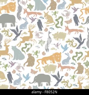 Group of Animals Silhouettes. Zoo Seamless Pattern Stock Vector