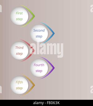 Vector five steps progress template with descriptions and icons Stock ...