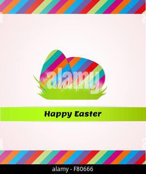 happy easter with striped eggs in grass Stock Vector