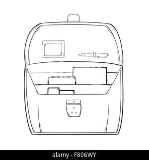 sketch of the open briefcase with documents Stock Vector