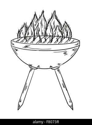 sketch of the grill with big flames Stock Vector
