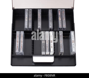 Collection of various vintage audio tapes in a box Stock Photo