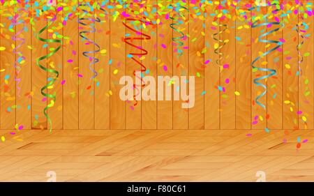 falling color confetti in wooden room Stock Vector