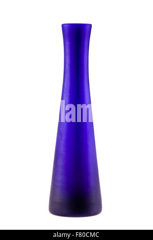 a slender blue glass vase isolated over a white background Stock Photo