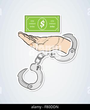 bribe and hand with handcuffs Stock Vector