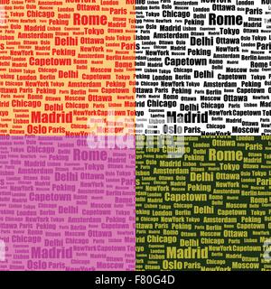 set of seamless patterns with cities names Stock Vector