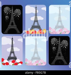 set of cards with eiffel tower Stock Vector