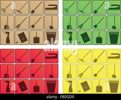 4 sets of cleaning icons Stock Vector