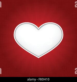White heart shape with inner shadows on dark red textured background Stock Vector