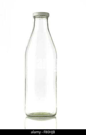 Glass Bottle With Metal Lid on White Background Stock Photo