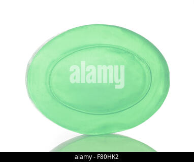 Transparent Green Soap Bar on White Background Stock Photo