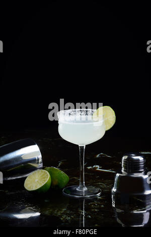 Margarita with shaker and lime Stock Photo