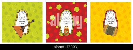 Conceptual vector set of Russian nesting dolls matryoshka icons; logo design elements, Russian style concept with sample text ag Stock Vector