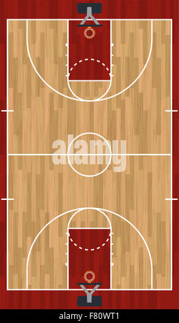 A realistic hardwood textured basketball court illustration. Stock Photo
