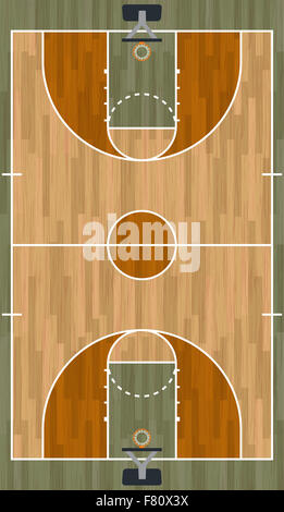 A realistic hardwood textured basketball court illustration. Stock Photo