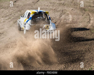 Car during a 'stock car cross' race. The league called 'stock car cross' foresees the use of tuned cars on unpaved circuits. Stock Photo