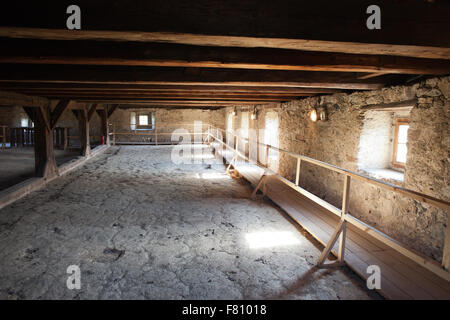 Medieval Ducal Tower - Knight's Tower interior in Siedlecin, Poland, forth floor with wooden ceiling, attic Stock Photo