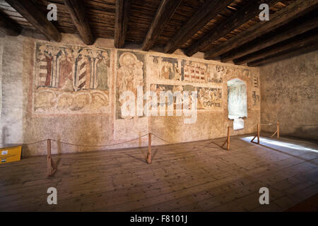 Poland, Siedlecin, Ducal Tower - Knight's Tower, legend of Sir Lancelot of the Lake on the oldest known medieval polychrome pain Stock Photo