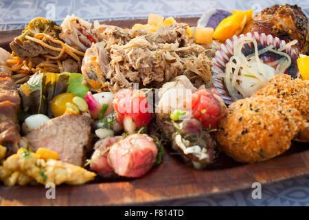 Delicious food from the Polynesian buffet at the Gathering of Kings Hawaiian lu'au. Fairmont Orchid, Kohala Coast, Hawai'i. Stock Photo