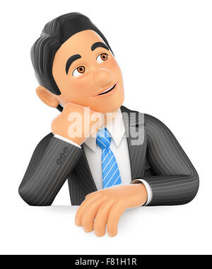 3d business people. Businessman thoughtful. Blank space. Isolated white background. Stock Photo